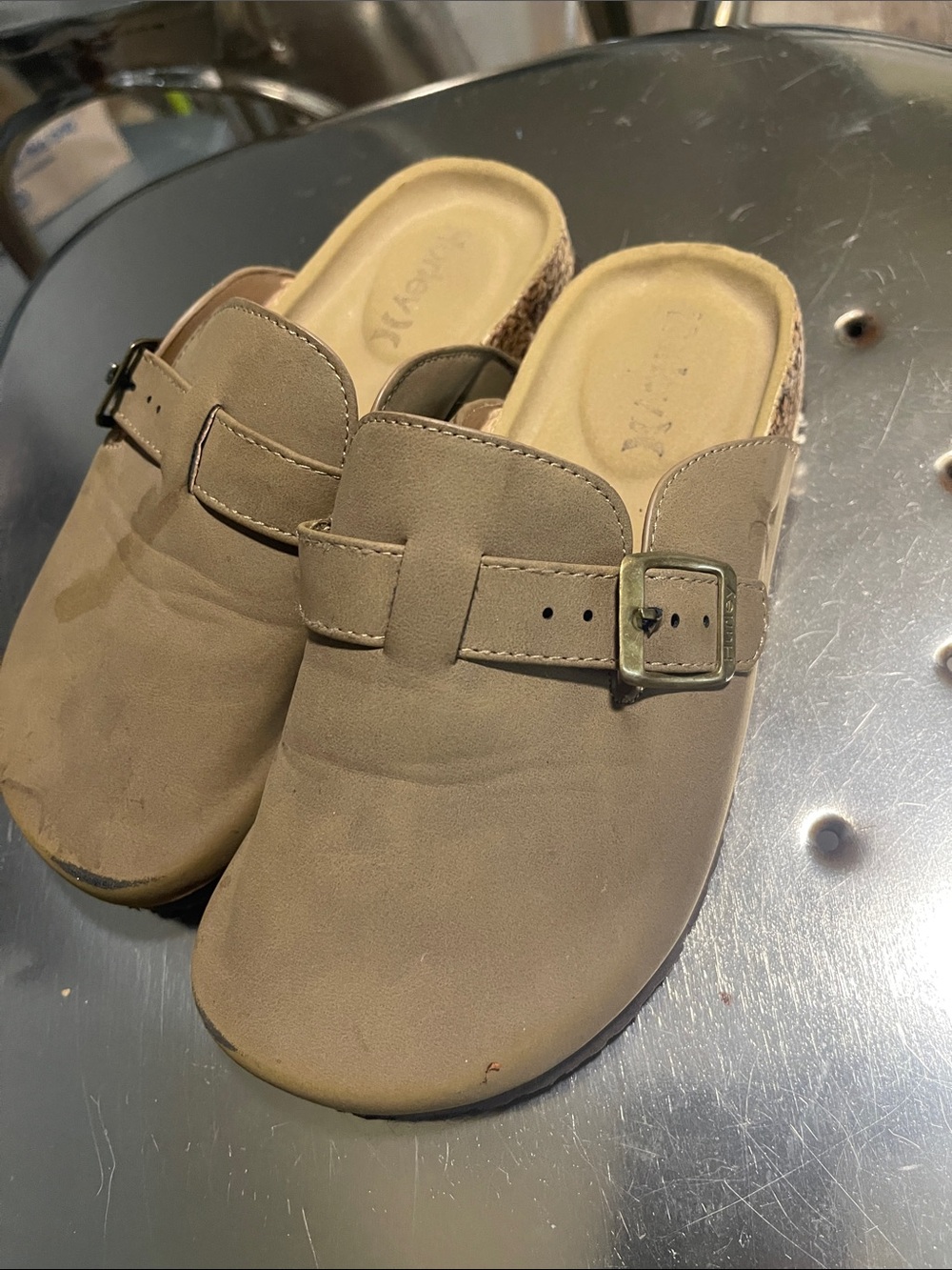 Hurley Taupe Slip-On Buckle Clog Mules